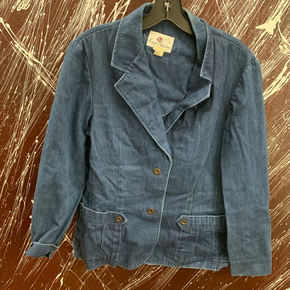 Vintage Country Suburbans Denim Blazer Jacket Blue Two Button Women Size 14